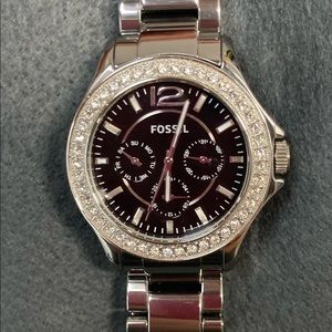 Fossil Riley Chrome Ceramic Ladies Watch
